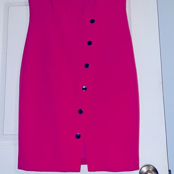 Kasper Hot Pink Snap Design Sleeveless Lined Sheath Dress - Picture 7 of 11